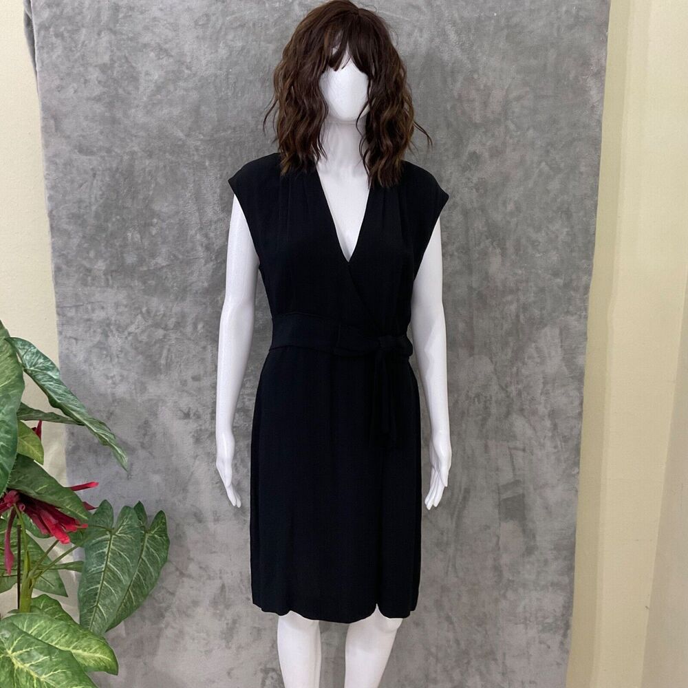 Kate Spade New York midi dress Women's Size 6 Black v-neck bow at waist LBD